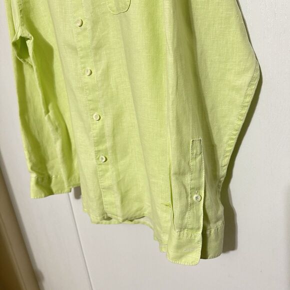 TOMMY BAHAMA 100% Linen Lime Green Relaxed Fit Long Sleeves Button Shirt, Large - Picture 6 of 12